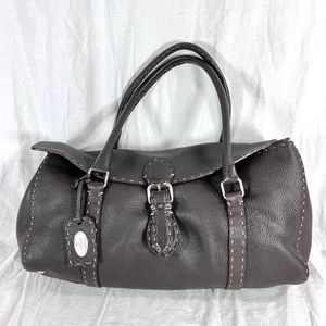 FENDI Selleria No 49-22-13515 Brown Leather Satchel Shoulder Bag Made in Italy